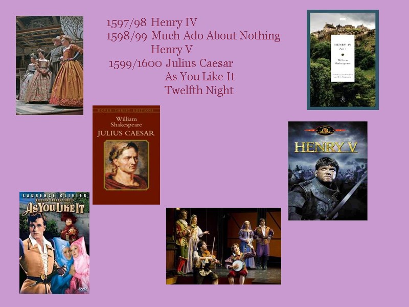 1597/98 Henry IV 1598/99 Much Ado About Nothing      